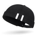 Berretto docker nero in cotone con strisce bianche e fibbia in metallo regolabile sul retro - Regolabile / Nero