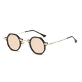 Retro kleine ronde zonnebril met zwart frame, gouden metalen pootjes en amber lenzen - Zwart Frame Gouden Poten Lichtbruine Lenzen