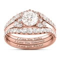 Set de 3 anillos de oro rosa con cristal redondo y juramento de amor grabado - US 5 / Rosa oro