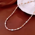 Three-layer vintage beaded necklace with natural stones and white pearls on brown silk - 8# Necklace-Silver-White