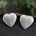 Polished silver heart locket pendant with scale pattern engraving for DIY jewelry - Fish Scale Pattern Heart Locket 40*42mm / Raw Blank