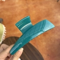 Detailed view of the 13.5cm large glossy resin hair claw clip in deep cyan blue finish - XL Butterfly Buckle (Approx. 13.5cm) / Cyan Blue