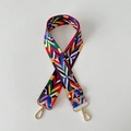 Adjustable 38mm wide canvas bag strap with colorful geometric patterns and gold metal buckles - Ethnic