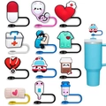 12-piece nurse medical silicone straw covers for 10mm Stanley tumbler cups - Style 5-Medical Nursing (12PCS)
