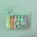 Set of 6 mini pill-shaped highlighters in pastel colors with clear PVC zipper pouch - Drifting Bottle