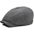 Close-up of gray herringbone newsboy cap featuring retro wool texture and classic octagonal shape - 56-59cm / Octagonal Gray with Label