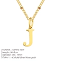 14K gold plated stainless steel initial J pendant necklace with delicate bead chain - Letter J / Gold