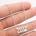 Polished silver stainless steel necklace with 2017 birth year number pendant - 2017 / Steel