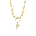 Double-layer gold chain necklace with pearl-inlay letter P pendant and snake chain - Letter P