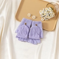 Light purple knitted flip-top gloves with cable-knit pattern and button detail - L / Light Purple