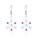 Sparkling white snowflake earrings with red rhinestones and silver hooks for women - Red Rhinestone White Snowflake