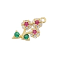 Elegant gold-plated floral branch pendant with red ruby-like gems and green leaves - VD1537 Gold Multicolor Zirconia (Flower)