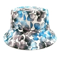 Detailopname van blauwe botanische print op een vissershoedje met versterkte stiksels - M (56-58cm) / Blauw