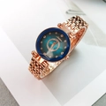Elegant rose gold watch with blue gradient sunburst dial and crystal indices - Blue Gradient
