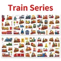 Set of 10 waterproof cartoon train temporary tattoos for kids featuring steam locomotives - Train Series