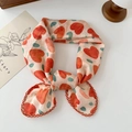 Cotton linen floral neck scarf with orange hearts and blue dots on beige background - Orange Heart