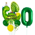 Set de ballons chiffre 0 vert avec dinosaure et feuille de palmier pour anniversaire - Dinosaure Avec Chapeau Numéro 0