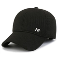 Winter men's black baseball cap with plush lining and silver metal sport logo detail - Black with M Logo