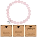 Pink agate crystal bead bracelet with silver heart pendant and graduation gift cards - Rose Quartz (Adventure Begins)