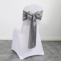 Elastic white chair cover with a decorative grey satin bow sash for banquet events - Dark Gray