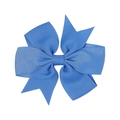 Handmade blue grosgrain ribbon bow hair clip with layered swallowtail for girls - Blue