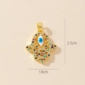 Hamsa hand pendant with blue devil eye and colorful rhinestones in golden finish - Gold Hamsa Hand Blue Pupil Evil Eye Pendant (25-10)