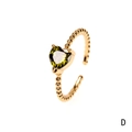 Verstelbare gouden ring met een hartvormige groene zirkonia steen, ontwerp D - Olijfgroen Hart / Verstelbaar Open