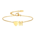Golden stainless steel chain bracelet featuring a letter M charm and heart pendant - Heart + Letter M Bracelet