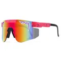 Rosa gesprenkelte Sportsonnenbrille mit UV400-Schutz und rot-gelb schillerndem Glas - Rot Gelb Verspiegelt - Blaue Spritzer Rosa Rahmen (C33)