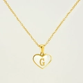 Golden stainless steel heart necklace with natural white shell and letter G pendant - Letter G