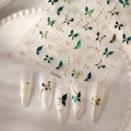 Detail of Co-314 butterfly nail stickers with gold outlines and emerald green gradients - Luxury Vintage Gold Butterfly (CO-314)