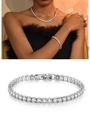 Silver stainless steel tennis necklace and bracelet set with sparkling zirconia stones - 2mm 7" / Steel