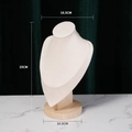 Velvet necklace bust display stand with beech wood base for jewelry storage - Wood Beige Velvet Medium
