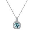 925 Sterling Zilveren ketting met vierkante hemelblauwe Moissanite hanger en halo - 1 Karaat, 6.5mm / Blauw