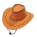 Classic orange-yellow suede cowboy hat with black braided stitching and adjustable chin strap - Orange