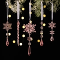 5-piece set of pink acrylic Christmas ornaments with snowflakes and icicles on pine branch - Snowflake And Icicle Pendant Set / Pink