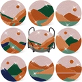 8-piece 5D DIY diamond painting coasters set with abstract sun mountain scenery and metal rack - Mountain Landscape (BD007)