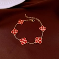 Elegante bracciale dorato con cinque ciondoli a trifoglio rosso e zirconi brillanti - Rosso Oro (11#)