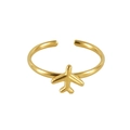 Verstellbarer goldener Edelstahlring mit einem minimalistischen 3D-Flugzeug-Designelement - Flugzeug / Einstellbar Offen