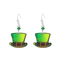 Boucles d'oreilles pendantes chapeau vert de la Saint-Patrick avec trèfles et perles - Chapeau Irlandais Vert (A-1412)