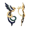 Exquisite gold-tone hummingbird stud earrings with blue and green crystal feathers - AER336-A Blue Phoenix