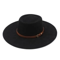 Cappello fedora nero a tesa larga stile francese con fascia in pelle marrone e fibbia - M(56-59CM) / Nero (Camoscio)