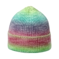 Detailed view of the ribbed texture and rainbow gradient colors on this knitted beanie - Adjustable 56-60cm / Rainbow Ribbed Style (K)