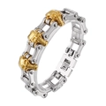 Pulsera de hombre estilo hip hop con calavera en acero inoxidable 316L bicolor - Estilo De Empalme Plata Oro (KB52568-D)