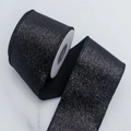 Sparkling black glitter ribbon with silver particles on white roll for DIY gift wrapping - 6.3cm / Black