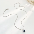 Silver snake chain necklace featuring a square deep blue zircon pendant on white background - Black Square Drill Style (X781)