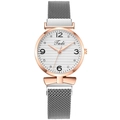 Elegant ladies quartz watch with rhinestone scale dial and rose gold mesh strap - White