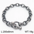 Bracelet chaîne cubaine vintage en acier avec fermoir crâne au fini gris vieilli - Style à Fermoir à Bascule Crâne et Os à Gros Maillons Ronds (KB179421-Z)