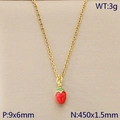 Gold chain necklace featuring a red enamel strawberry pendant and technical dimensions - Red Strawberry (KN292090-Z)