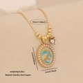 Collar de acero dorado con colgante de pájaro en esmalte azul y marcas de dimensiones - Golondrina
